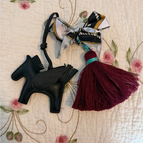 Black Leather Pegasus Charm with Burgundy Tassel - Picture 11 of 13
